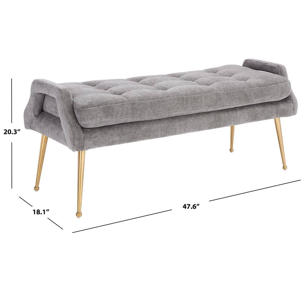 Everdeen Charcoal Tufted Bench with Brushed Gold Legs and Storage