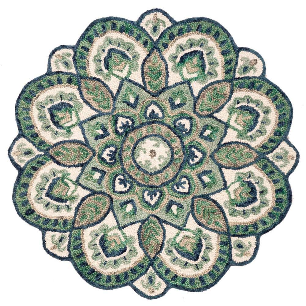 Handmade Floral Bliss Round Blue Wool Area Rug - 47"