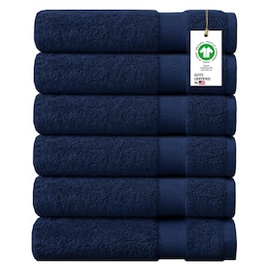 Feather Touch Quick Dry Pack of 6 Insignia Blue Solid 650 GSM 100% Organic Cotton Bath Towel Set