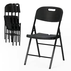 Durable Sturdy Plastic Folding Chair 650lb. Capacity for Event Office Wedding Party Picnic Kitchen Dining,Black,Set of 4