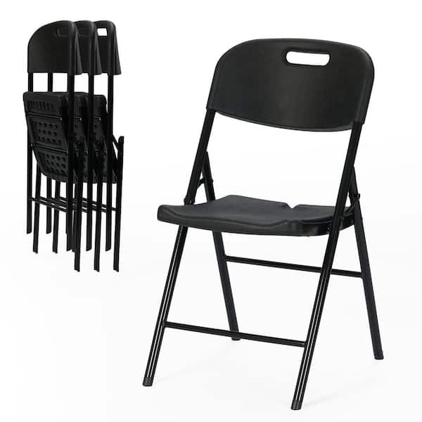 Jinseed Durable Sturdy Plastic Folding Chair 650lb. Capacity for Event Office Wedding Party Picnic Kitchen Dining,Black,Set of 4
