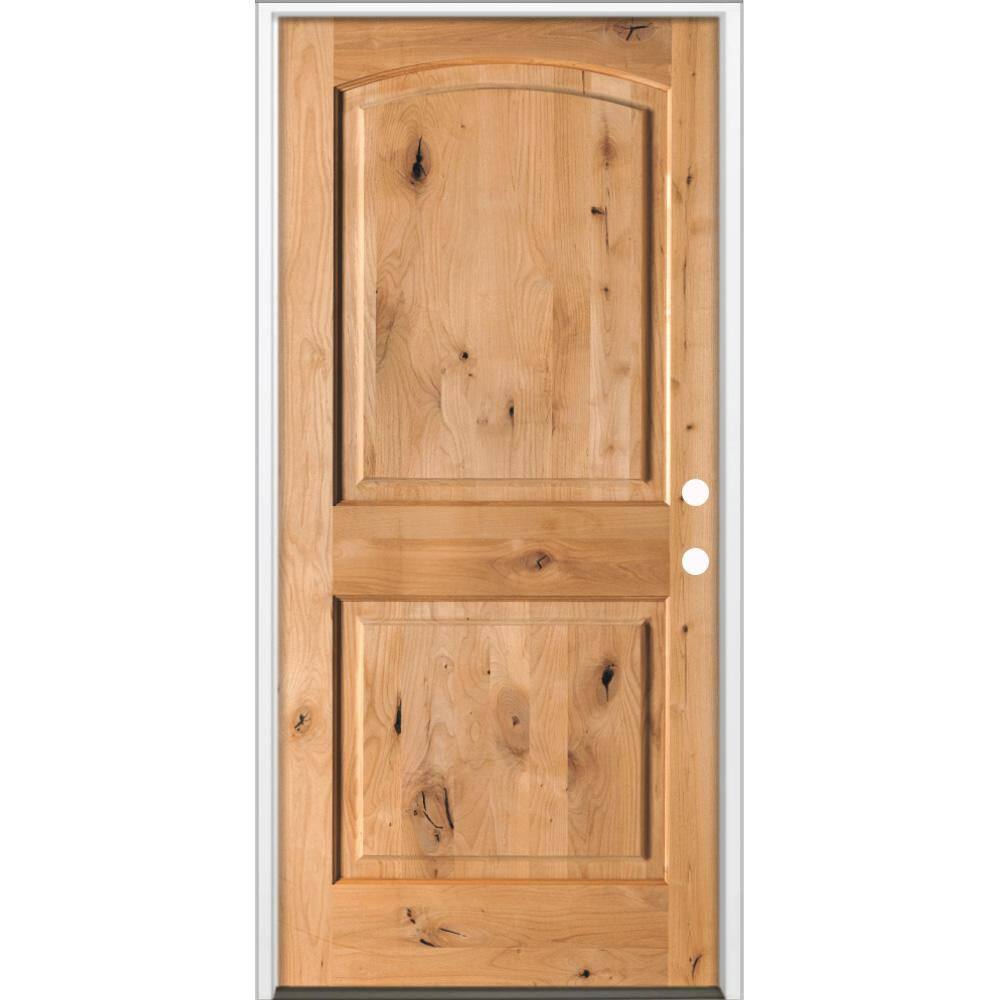 32 in. x 80 in. Rustic Knotty Alder 2-Panel Arch Top Left-Hand/Inswing BEHR Cedar Stain Wood Prehung Front Door price history on PriceWatchPro