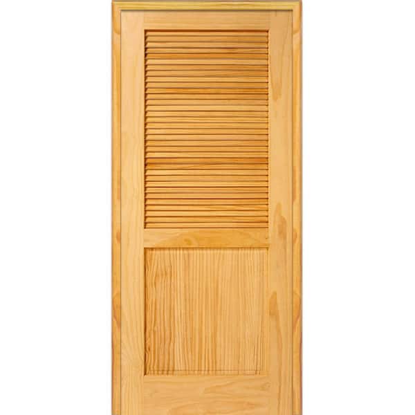 MMI DOOR 32 in. x 80 in. Half Louver 1-Panel Unfinished Pine Wood Right Hand Single Prehung Interior Door