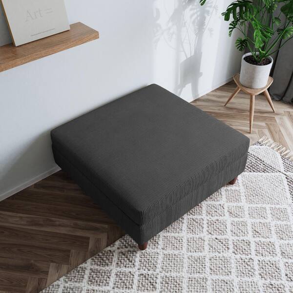 Uixe 40.9 in. Gray Corduroy Fabric Square Ottoman with Wood Legs