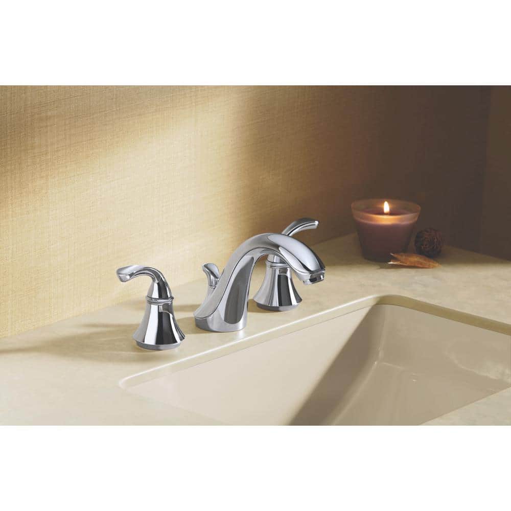 Elegant Forte Polished Chrome 8" Widespread Double Handle Bathroom Faucet