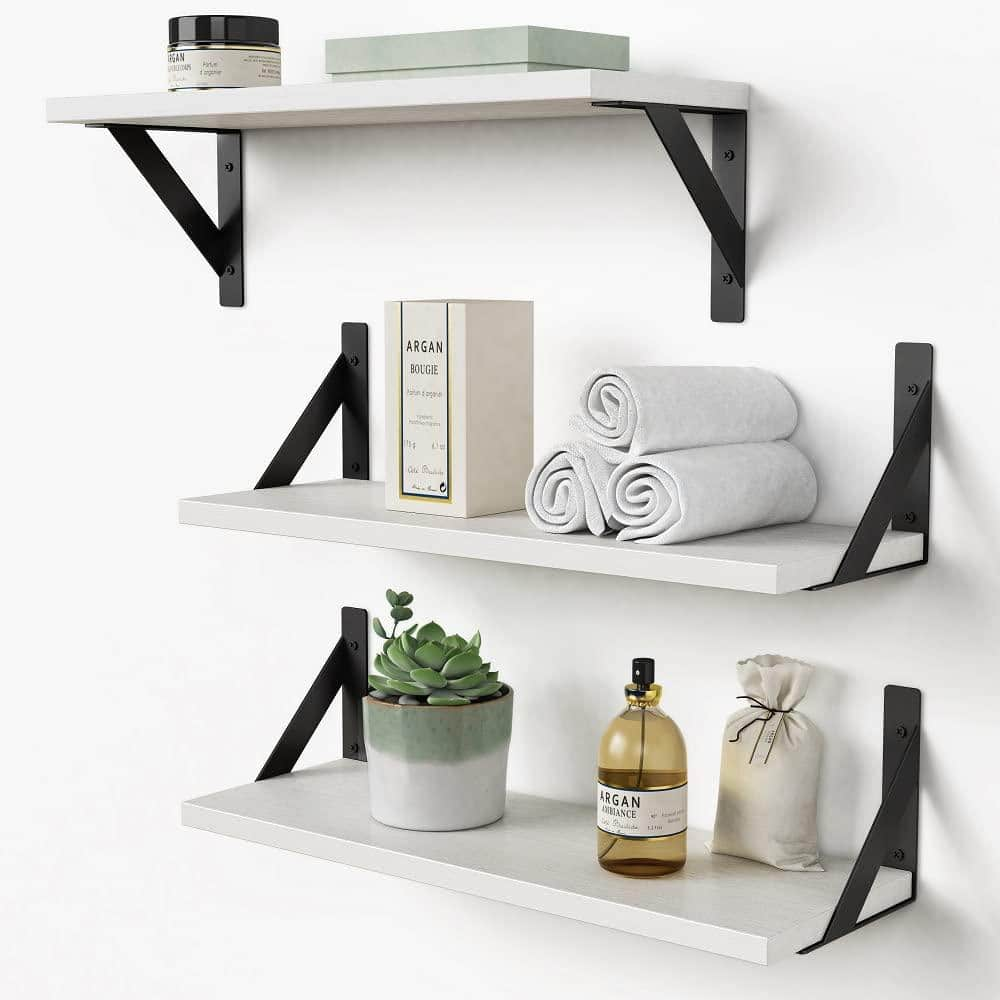 Cubilan 17 In. W X 6 In. D White Wood Decorative Wall Shelf Floating ...