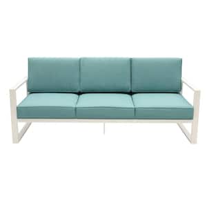 White Aluminum 3-Seater Outdoor Couch with Light Green Cushions