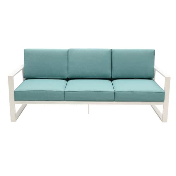 Tenleaf White Aluminum 3-Seater Outdoor Couch with Light Green Cushions