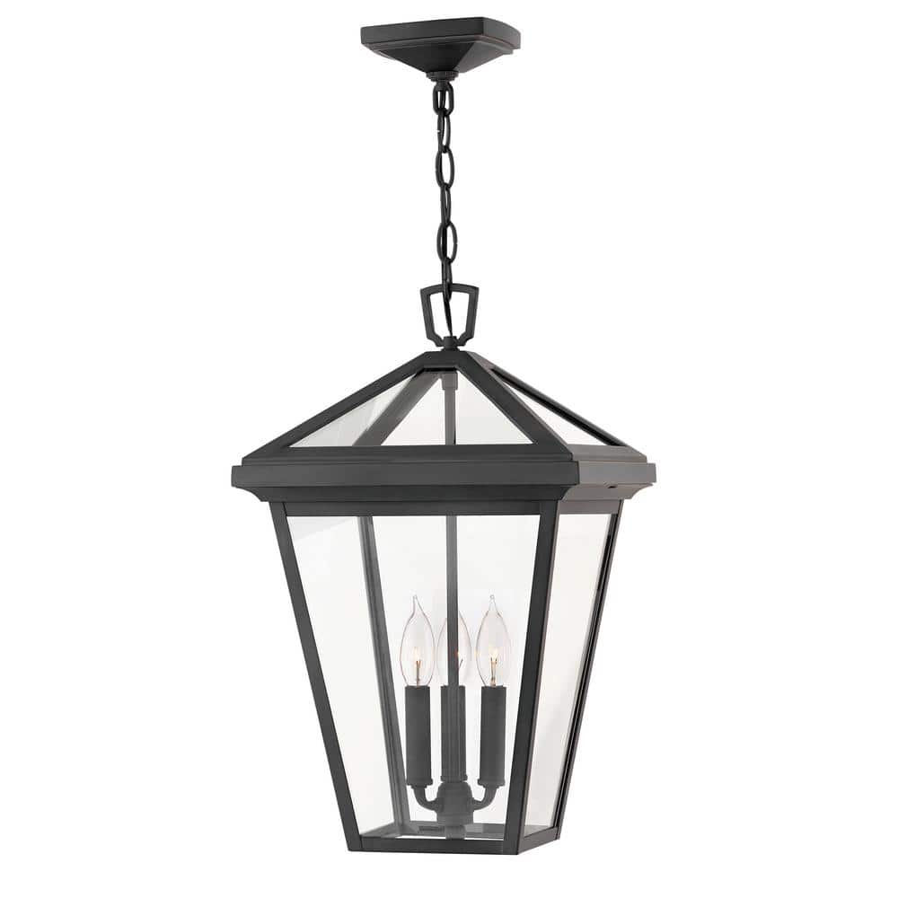 Museum Black 3-Light Outdoor Hanging Lantern with Clear Glass