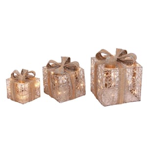 Set of 3 Battery Operated Lighted Holiday Jewel Gift Box Decor