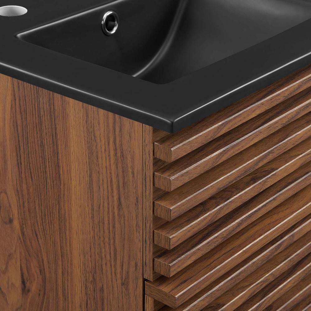 Render 18" Walnut Black Wall-Mount Bathroom Vanity with Ceramic Sink