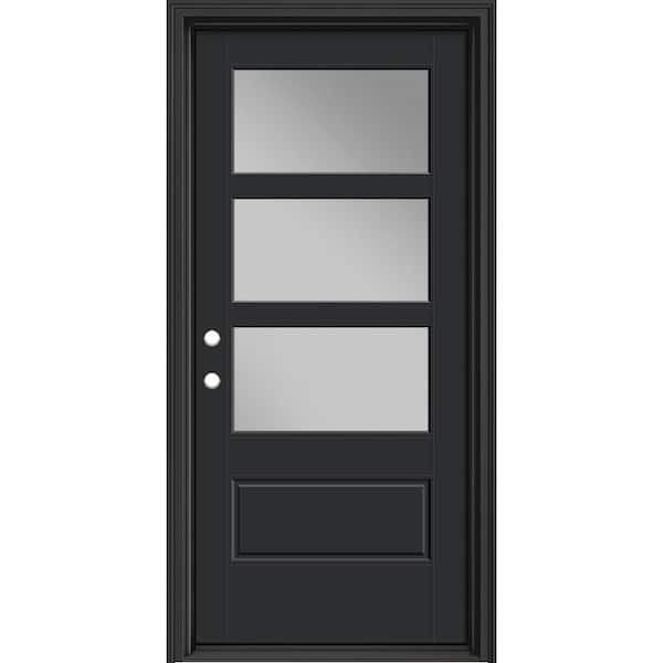 Masonite Performance Door System 36 in. x 80 in. VG 3-Lite Right-Hand Inswing Clear Black Smooth Fiberglass Prehung Front Door