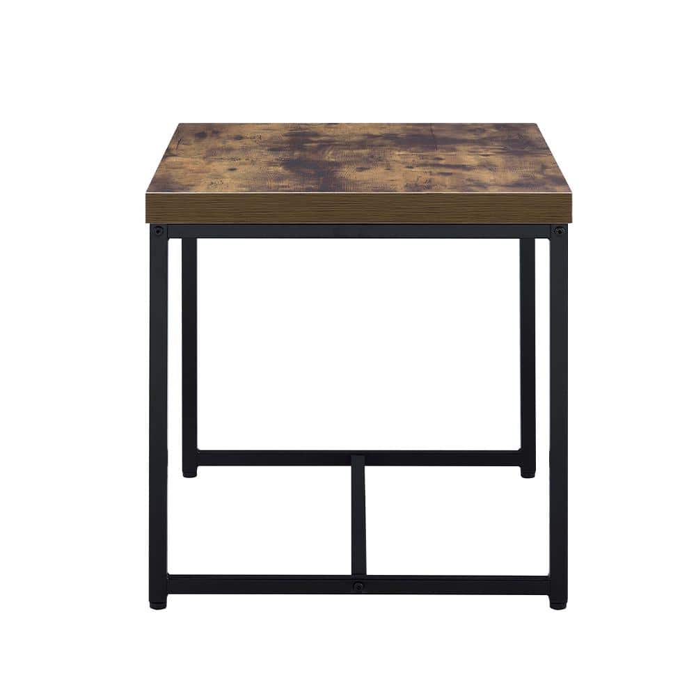 Weathered Oak and Black Rectangular Wood and Metal End Table