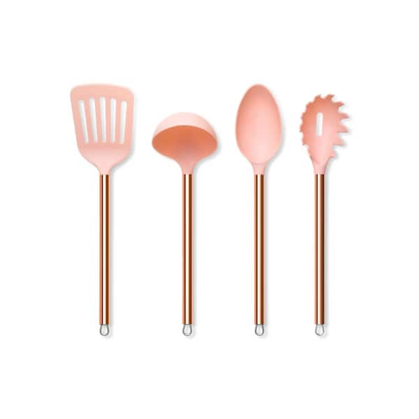 Art & Cook 4 Piece Blush Nylon Kitchen Utensil Set with Copper Handle
