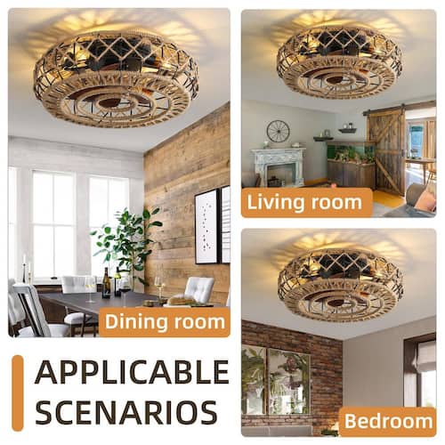 18 in. Black Caged Ceiling Fans with Lights Remote Control for Bedroom, Kitchen, Dining Room, E26 Bulbs Ceiling Fans With Lights