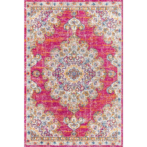 Bohemian Flair Boho Vintage Medallion Pink/Cream 8 ft. x 10 ft. Area Rug