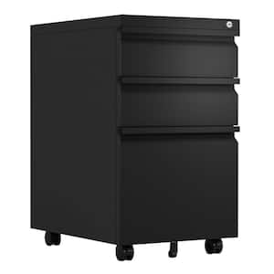 14.57 in. W x 23.62 in. H x 17.32 in. D Steel Mobile File Cabinet with 3 Drawer, Metal Rolling Storage Cabinet in Black