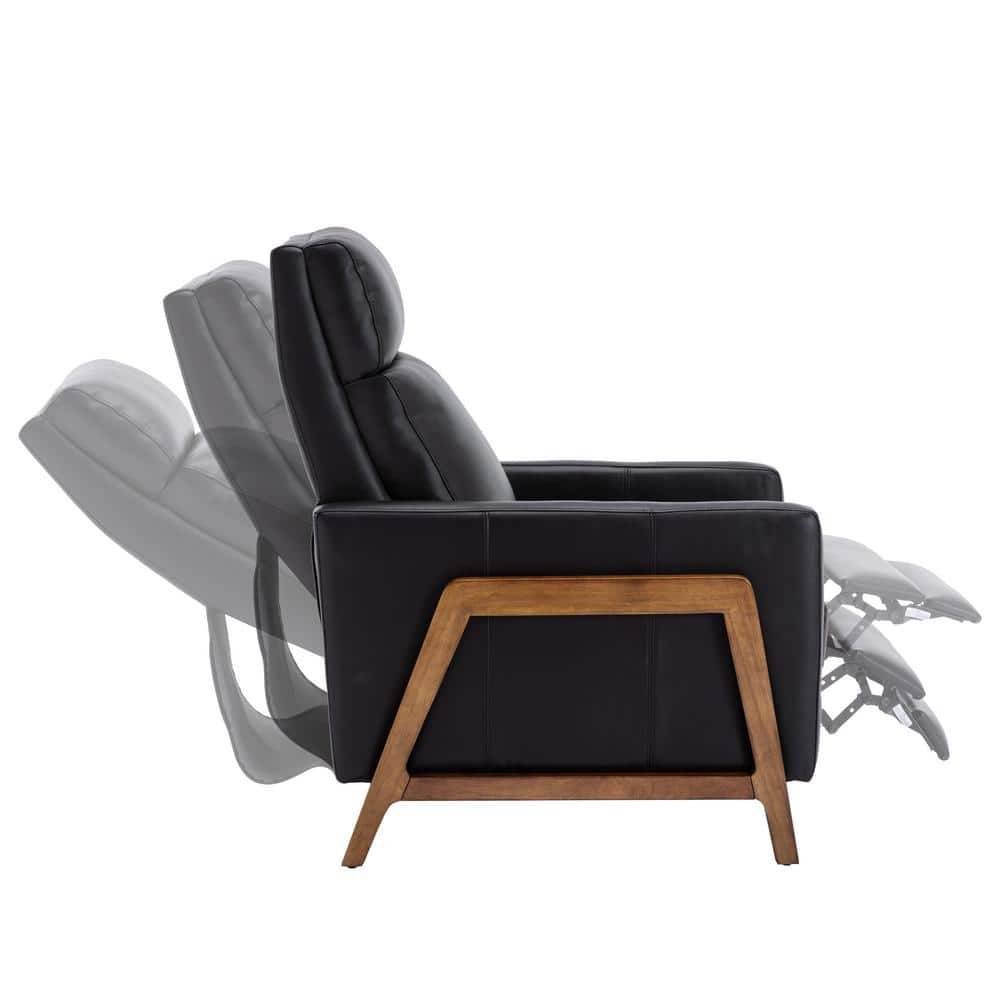Reed Black Leather and Wood Push Back Recliner
