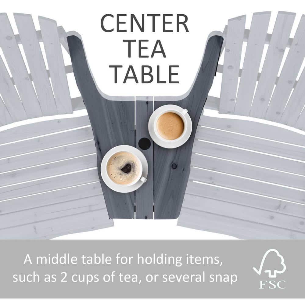 Deep Gray Wooden Adirondack Chairs with Table and Umbrella Hole