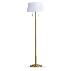 Grande 68 in. Brushed Brass 2-Lights Adjustable Height Standard Floor Lamp with Empire White Shade