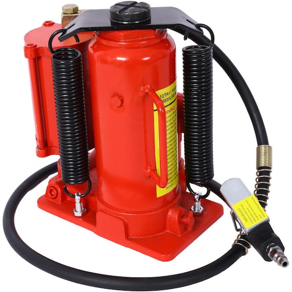 Amucolo 12 Ton Red All Welded Bottle Jack Air Hydraulic Bottle Jack, 9.8-19.3 in. Lifting Range, Manual Handle and Air Pump