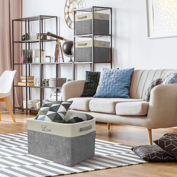 Sorbus 9 in. L x 10 in. W x 15 in. H Gray Script text Fabric Cube