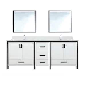 Ziva 84 in W x 22 in D White Double Bath Vanity, White Quartz Top, Faucet Set and 34 in Mirrors