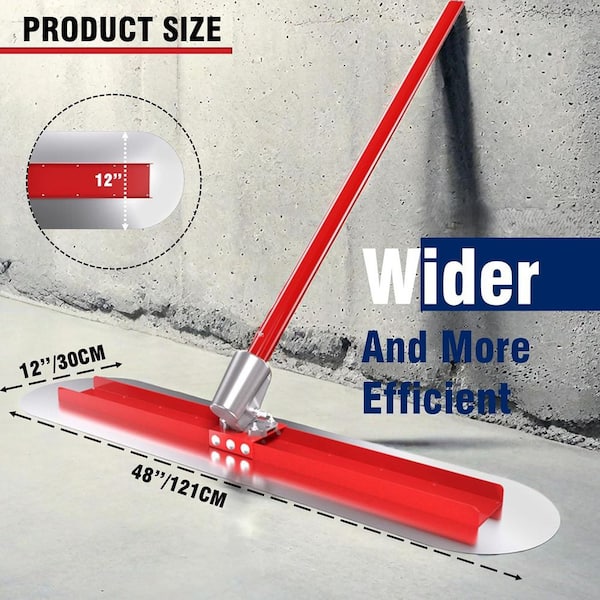 48''x12'' Concrete Bull Float Kit, Bull Float Concrete Tools, Stainless Steel Trowel Board With 4 Handles And Tilt Bracket, 59.4'' Handle X4 Bull Float Concrete Tools, Red