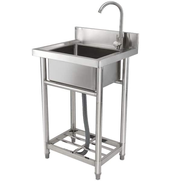 Stainless Steel Utility Sink, 1 Compartment Free Standing Small Sink Include Faucet & legs 16 x 13 x 8.7 in.  21.7 in