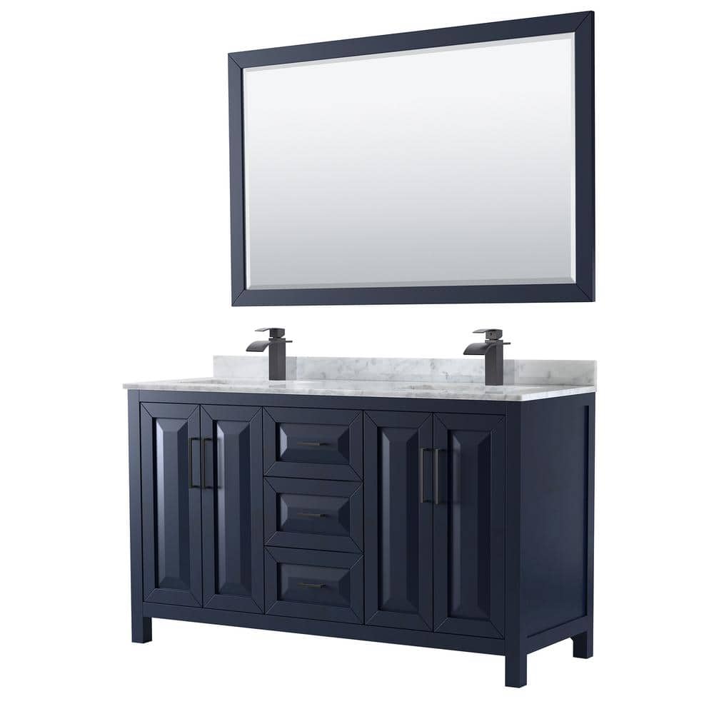 Daria 60 in. W x 22 in. D x 35.75 in. H Double Bath Vanity in Dark Blue with White Carrara Marble Top and 58 in. Mirror price history on PriceWatchPro