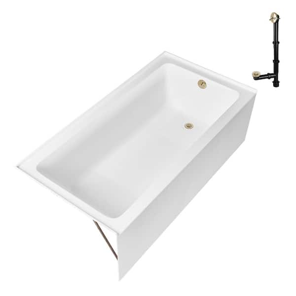 GA-307-16-PBR 66 in. x 34 in. Acrylic Soaking Alcove Bathtub in Glossy White with Right-Hand Drain in Polished Brass
