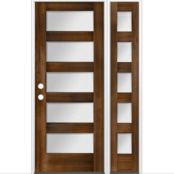 Krosswood Doors 50 in. x 80 in. Modern Hemlock 5-Lite Right-Hand/Inswing Frosted Glass Provincial Stain Wood Prehung Front Door w/RSL
