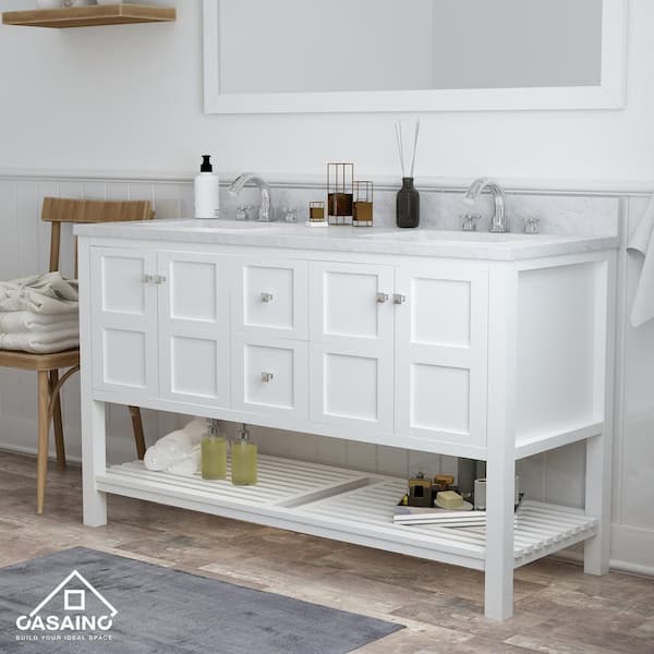 60 Inch Bathroom Vanity, Double Sink Vanity, White Shaker Cabinet, Solid  Wood Furniture, Vanity With Drawers, Natural Wood Vanity, Storage 