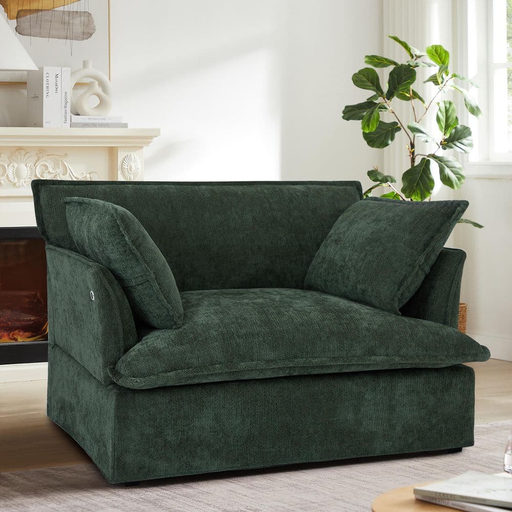 Green 47.2 in. Oversized Chenille Accent Arm Chair with Dual-Port Charging, Throw Pillows, Cloud-Like Comfy Single Sofa price history on PriceWatchPro