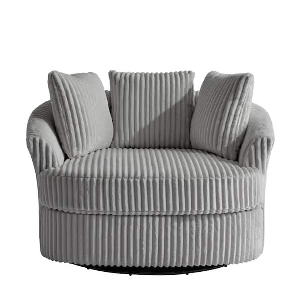 Gray Faux Rabbit Fur Polyester Fabric Upholstered 360° Swivel Accent Barrel Chair (Set of 1)