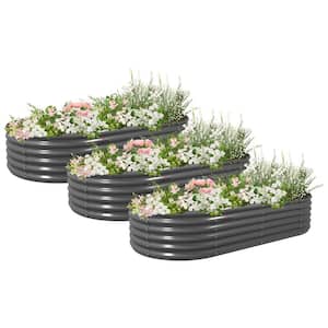 8 ft. x 4 ft. x 1.5 ft. Outdoor Alloy Steel Quartz Gray Galvanized Raised Oval Planter Bed Boxes for Garden(3-Pack)