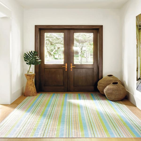Aquinnah Ticking Machine Washable Multi 3 ft. x 5 ft. Indoor Area Rug