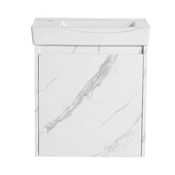 19.69 in. W x 11.88 in. D x 22.44 in. H Wall-Mounted Bath Vanity in Carrara White with White Ceramic Vanity Top
