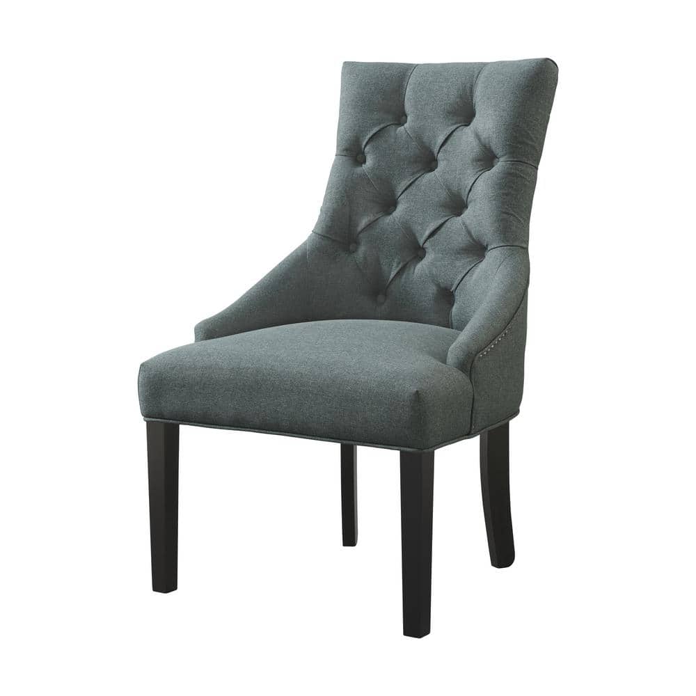Elegant Gray Tufted Upholstered Side Chair with Black Wooden Legs