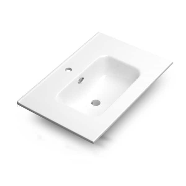 WS Bath Collections Onyx 28.1 in. Drop-In Bathroom Sink in Glossy White Ceramic
