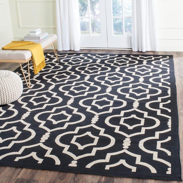 Courtyard Black/Beige 9 ft. x 12 ft. Geometric Indoor/Outdoor Patio  Area Rug