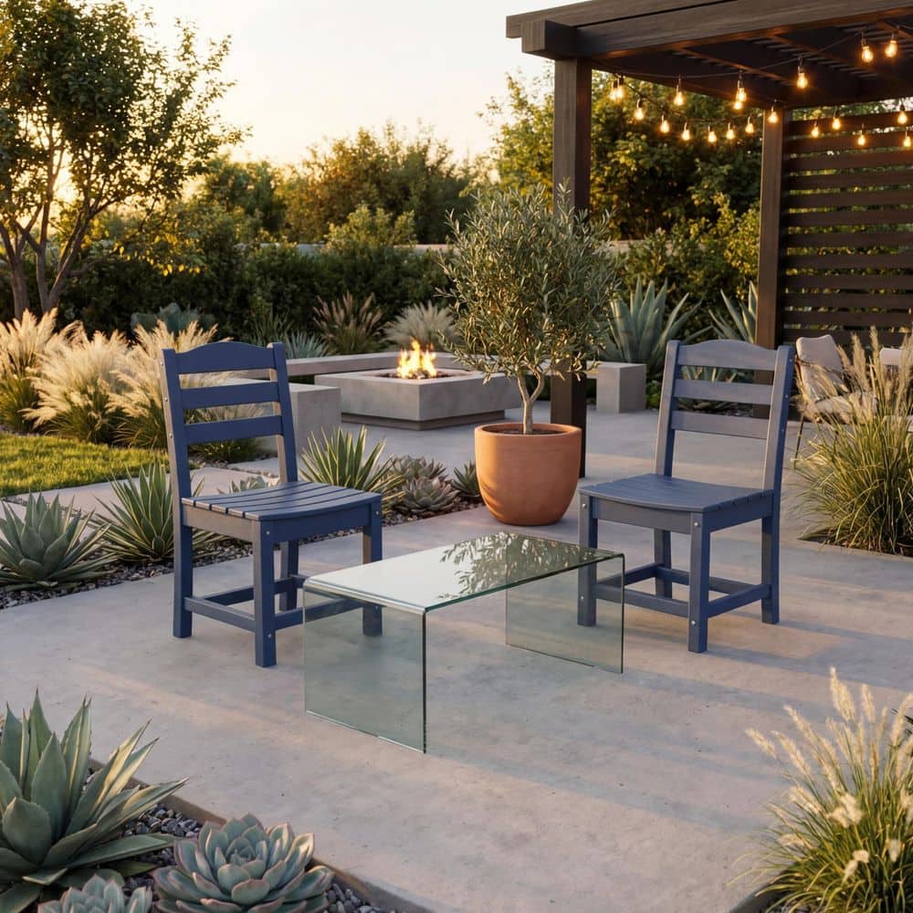 Modern HDPE Outdoor Dining Chair Set of 2 in Blue, Sturdy Armless All-Weather Patio Chairs for Backyard and Garden price history on PriceWatchPro