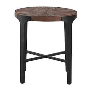Chevron 22 in. Brown Wood Round End Table
