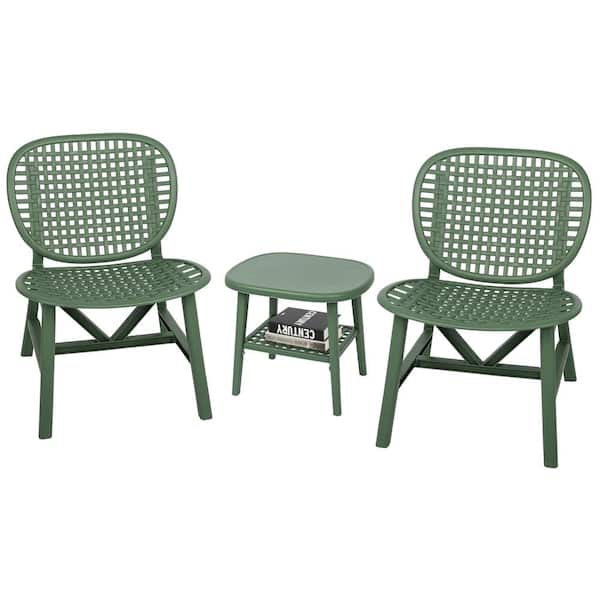 Runesay 3-Piece Composite Outdoor Bistro Patio Table Chair Set All Weather Conversation Bistro Set Outdoor Coffee Table in Green