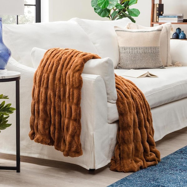 CHANASYA Ruched Cathy Spice Faux Fur Reversible Minky Throw