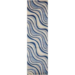 Somerset Ivory/Blue 2 ft. x 8 ft. Floral Contemporary Runner Rug
