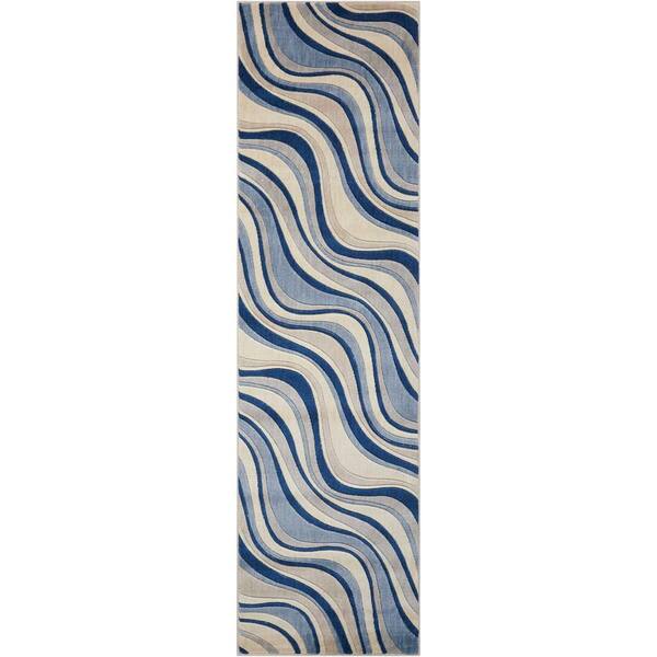 Nourison Somerset Ivory/Blue 2 ft. x 8 ft. Floral Contemporary Runner Rug