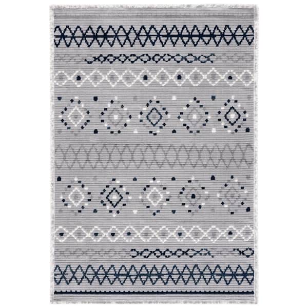 SAFAVIEH Marrakesh Gray/Navy 5 ft. x 8 ft. Geometric Striped Area Rug