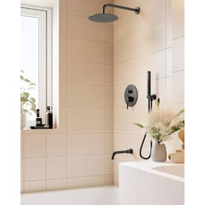 Pressure Balance 3-Spray Wall Mount 10 in. Fixed and Handheld Shower Head 2.5 GPM in Matte Black Valve Included