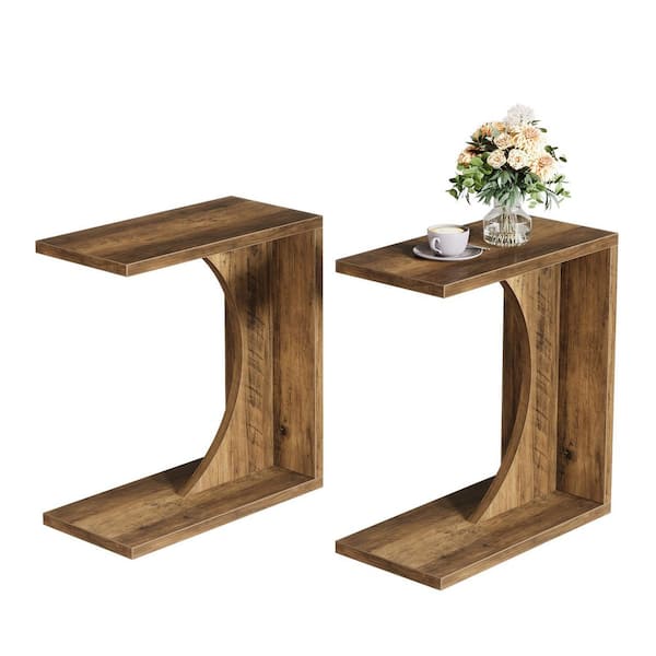 Kerlin 2PCS 23.62 in. Rustic Brown C-Shaped MDF End Table, Small Sofa Side Table for Couch Modern Living Room Furniture